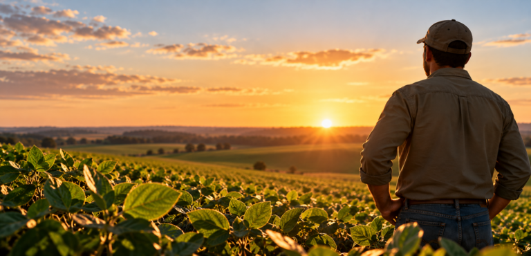 Agricultor Contemplando o Por do Sol